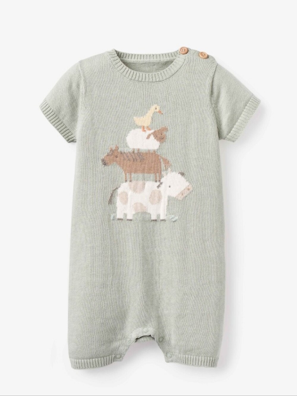 Elegant Baby Mint Green Knit Romper with Animal Motif